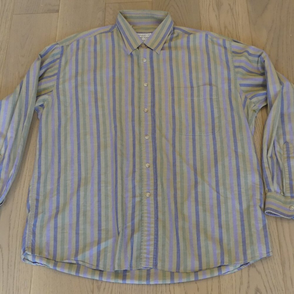Vintage 90s Harry Rosen Striped Button Down Large Made in Hong Kong
